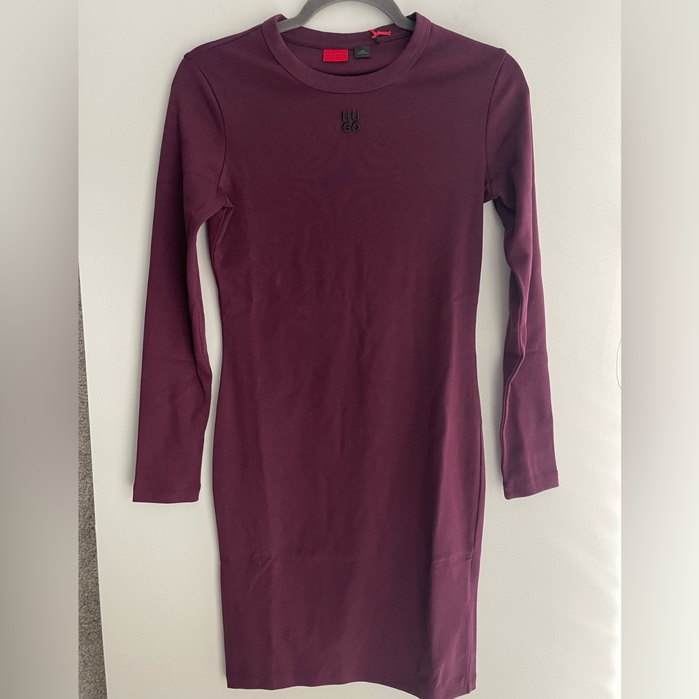 HUGO Women's Long Sleeve Dress in Deep Burgundy
